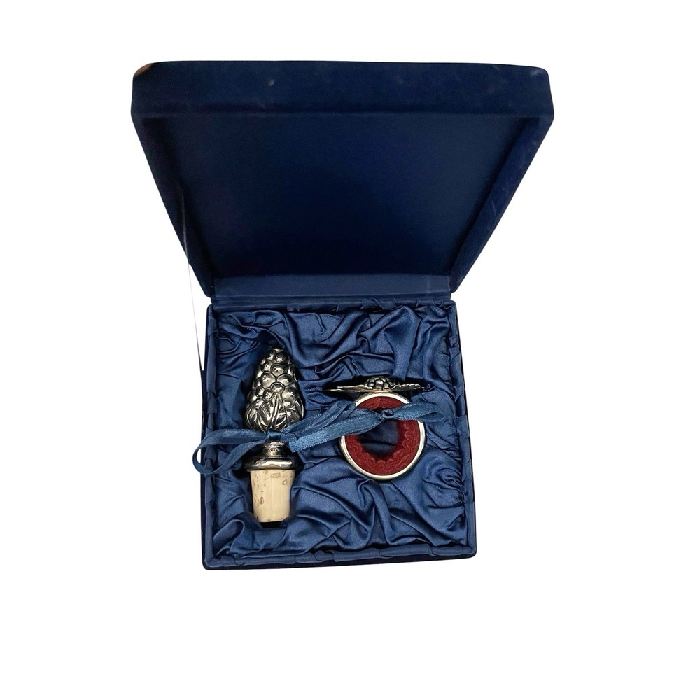Silverplate Grape‎ Wine Bottle Cork & Ring Set International Silver Gift Box NEW